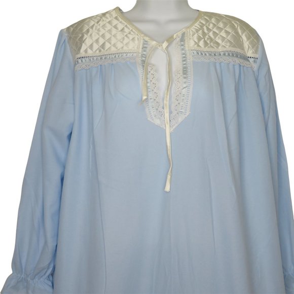 Vintage 70s Vandemere Full Length Nightgown M Quilted Lace Long Sleeve Modest - Picture 2 of 12